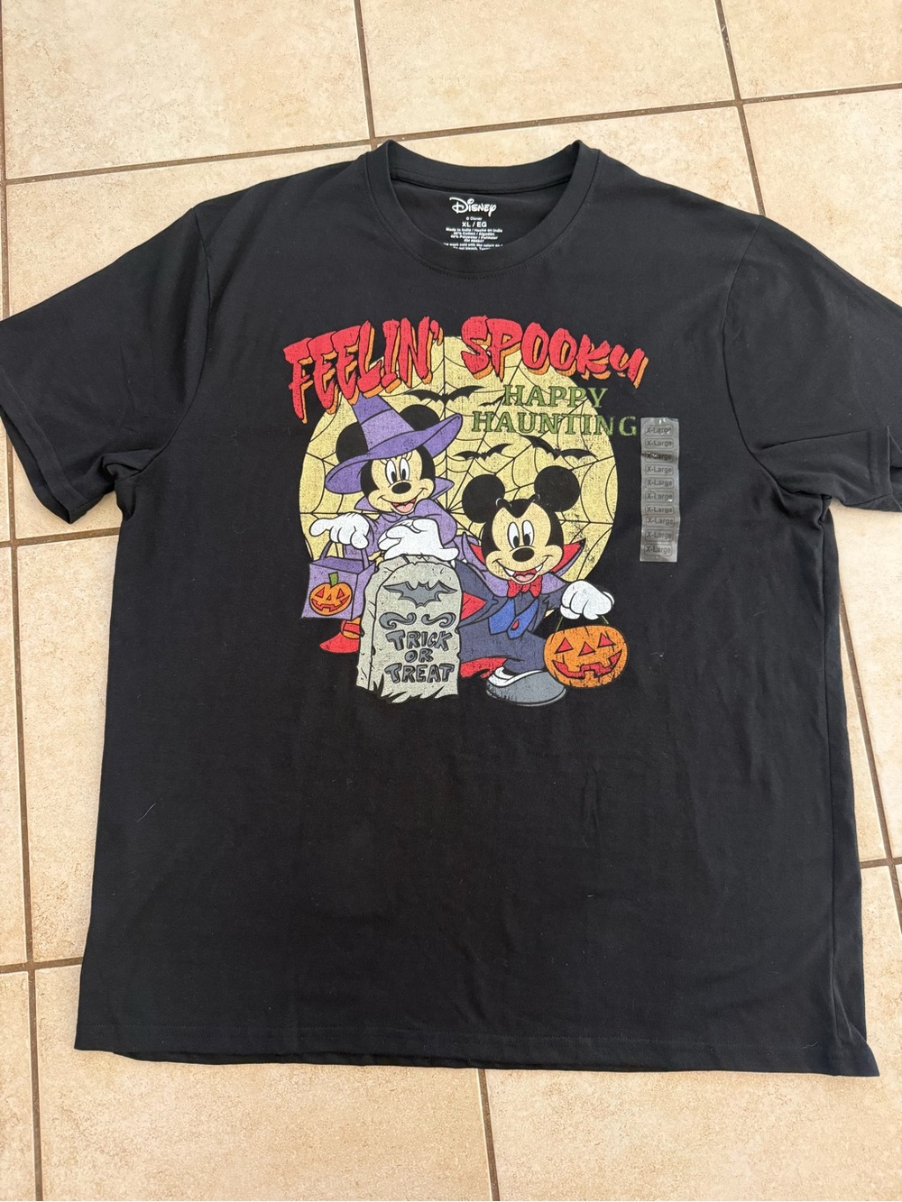 Disney Black Halloween Tee with Mickey & Minnie Trick-or-Treat Graphic